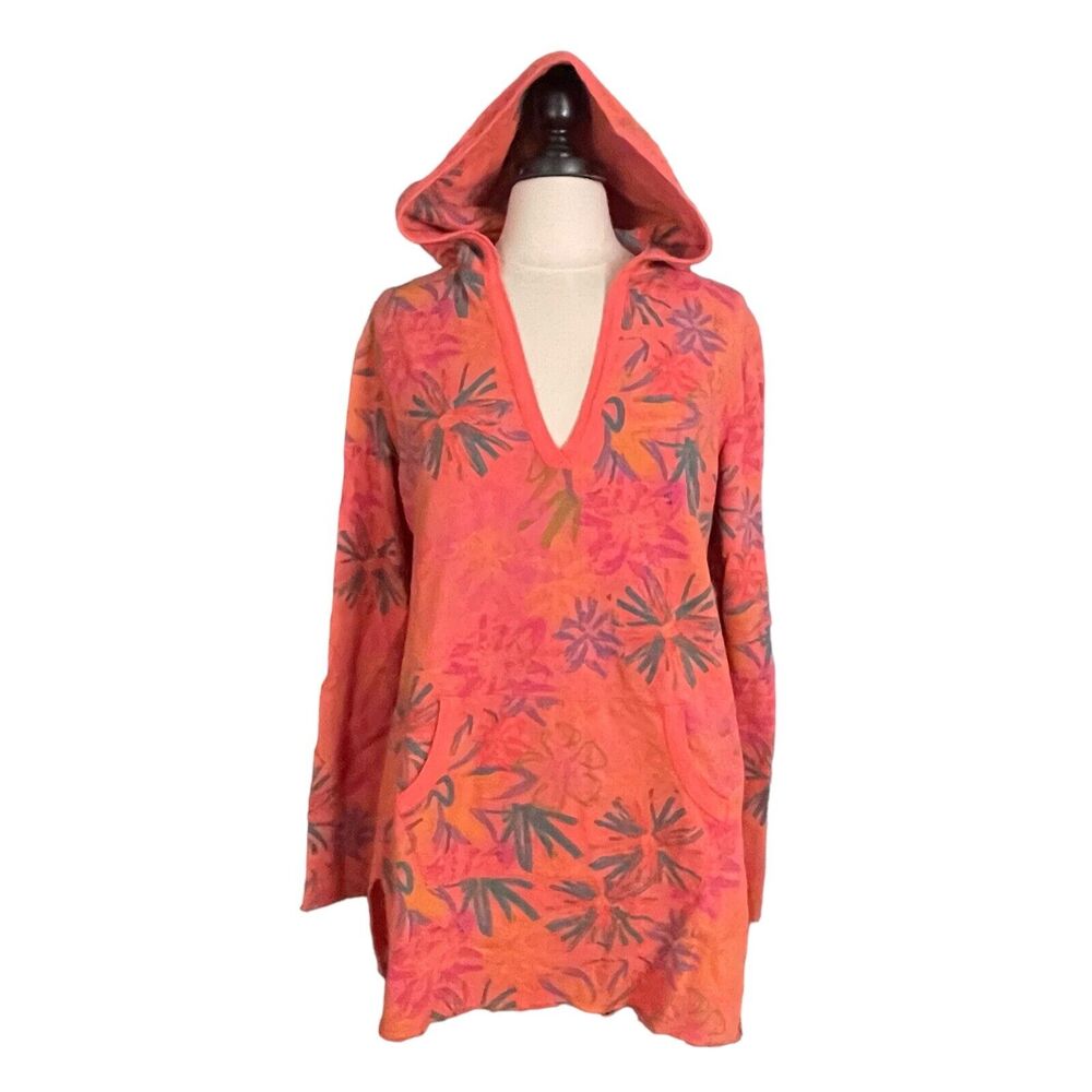 Fresh Produce Coral-Pink Floral V-Neck Hoodie Tunic
